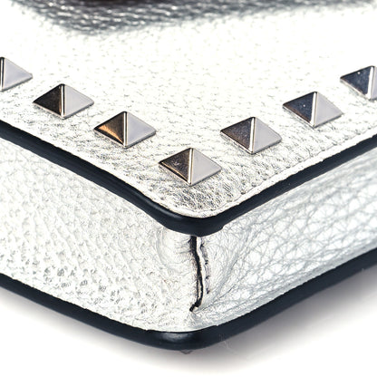 Valentino Garavani Metallic Pebbled Calfskin Rockstud Phone Case With Chain Silver 9 of 11