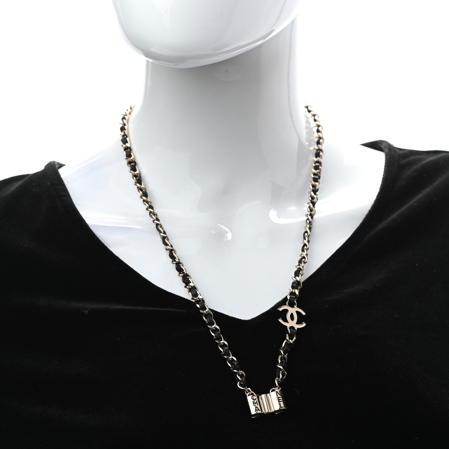 Chanel Metal Lambskin CC AirPods Necklace Gold Black 2 of 4