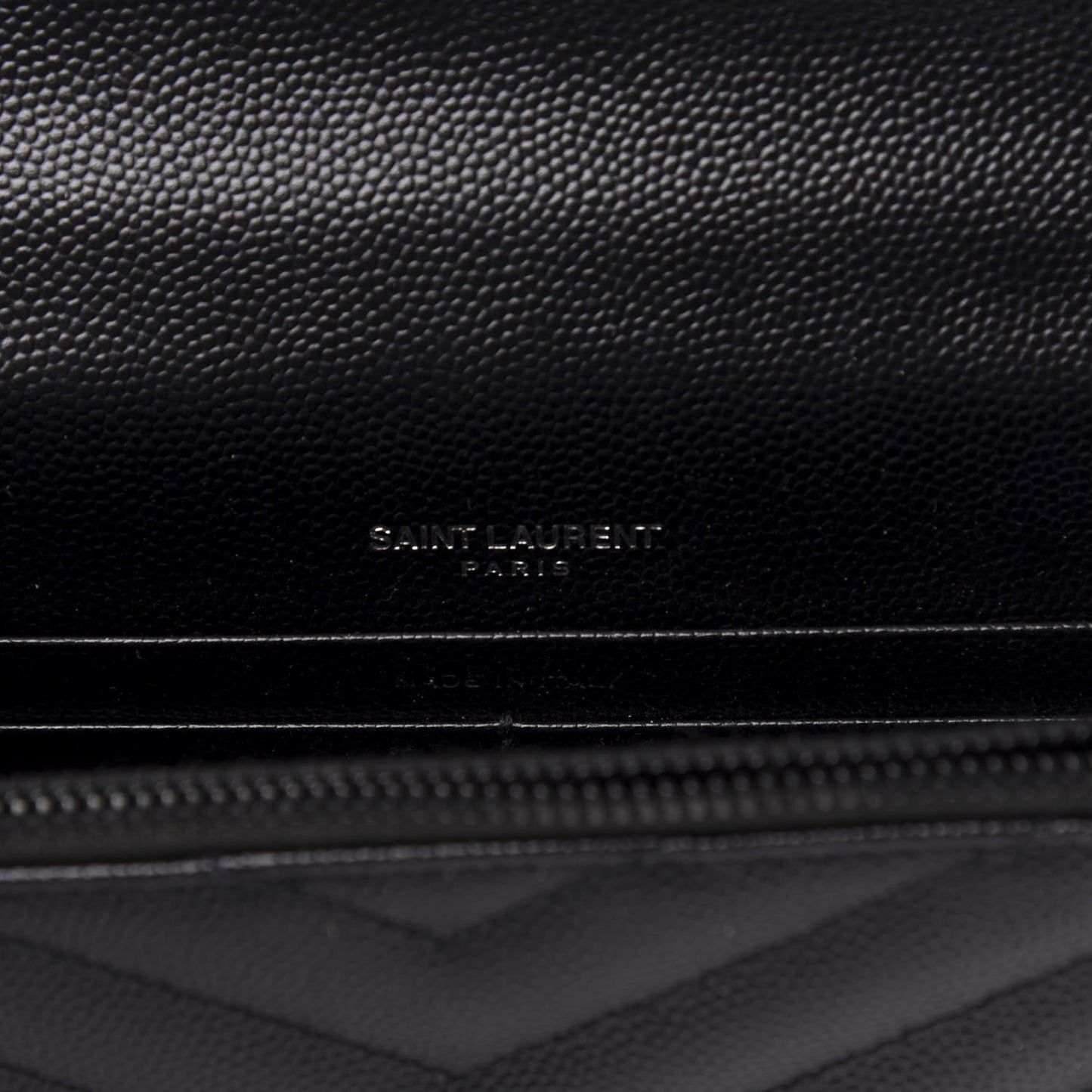 Grain De Poudre Matelasse Chevron Monogram Envelope Chain Wallet Black