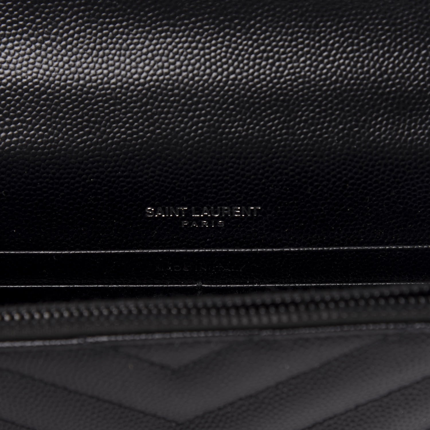Saint Laurent Grain De Poudre Matelasse Chevron Monogram Envelope Chain Wallet Black 8 of 10