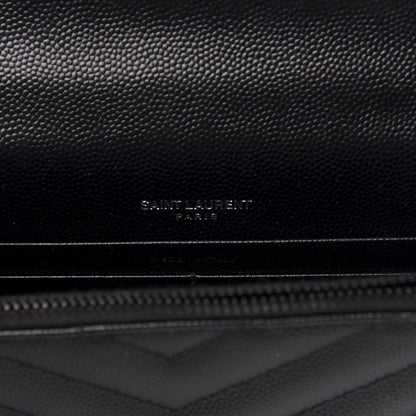Saint Laurent Grain De Poudre Matelasse Chevron Monogram Envelope Chain Wallet Black 8 of 10