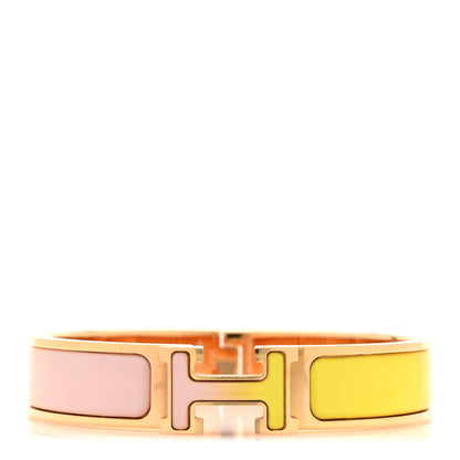 Hermes Enamel Narrow Clic Clac H Fusion Bracelet PM Rose Candeur Jaune Tennis 1 of 4