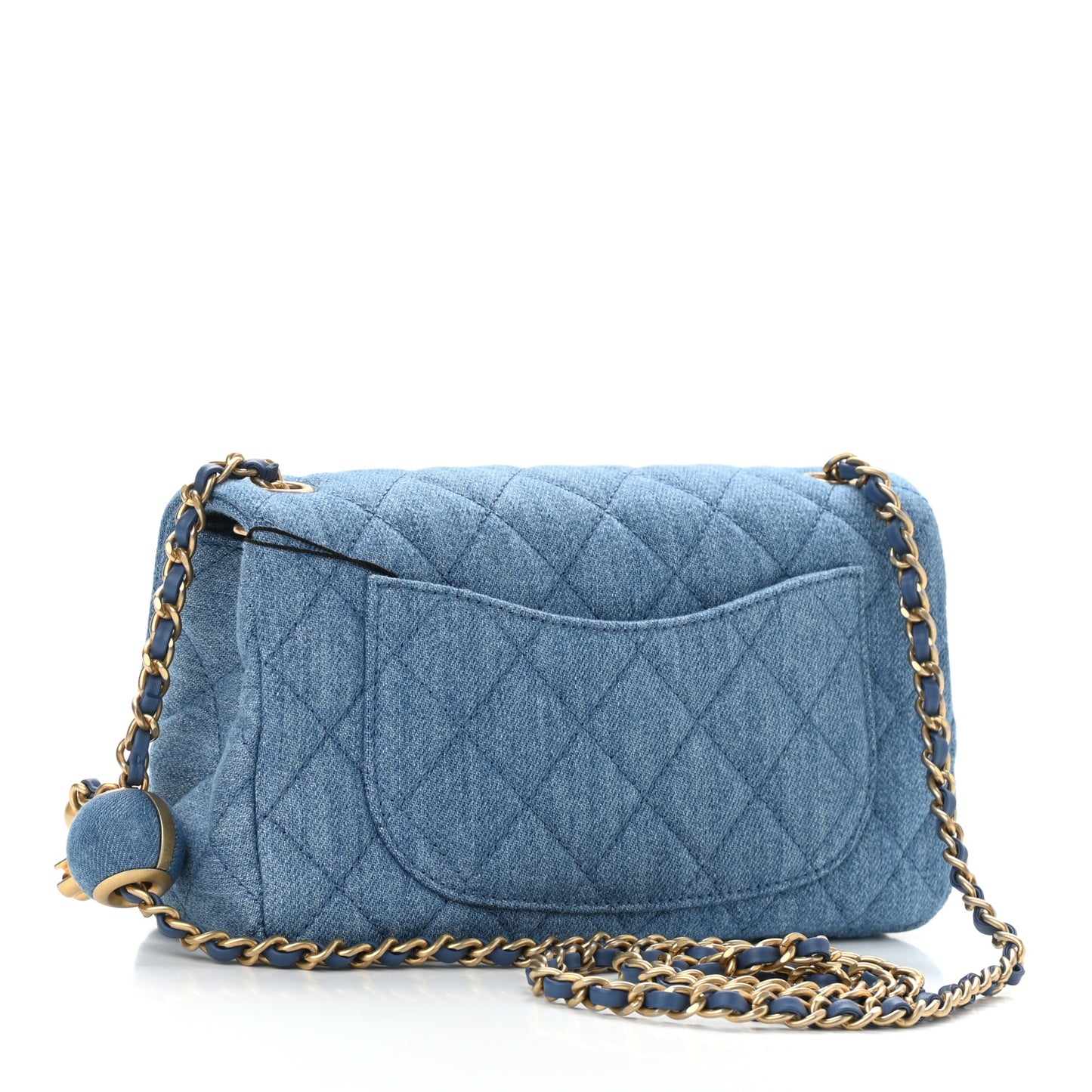 Denim Quilted Mini Pearl Crush Rectangular Flap Blue