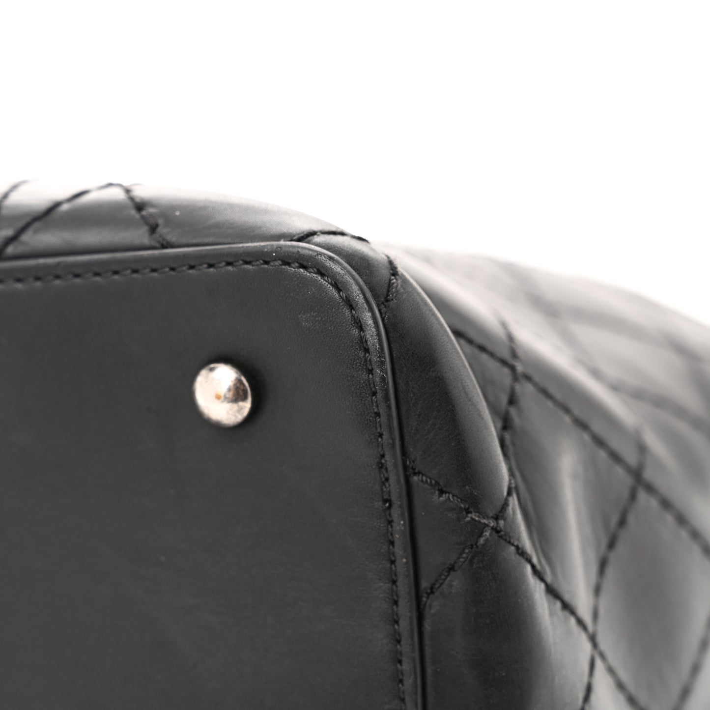 Lambskin Stitched Shopping Tote Black