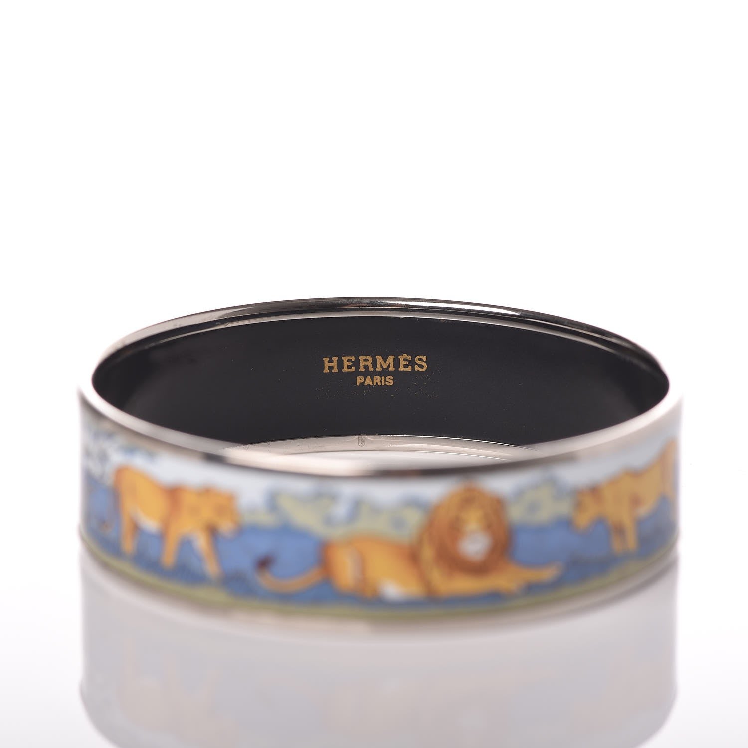 Hermes Enamel Printed Pride of Lions Wide Bracelet 62 5 of 5