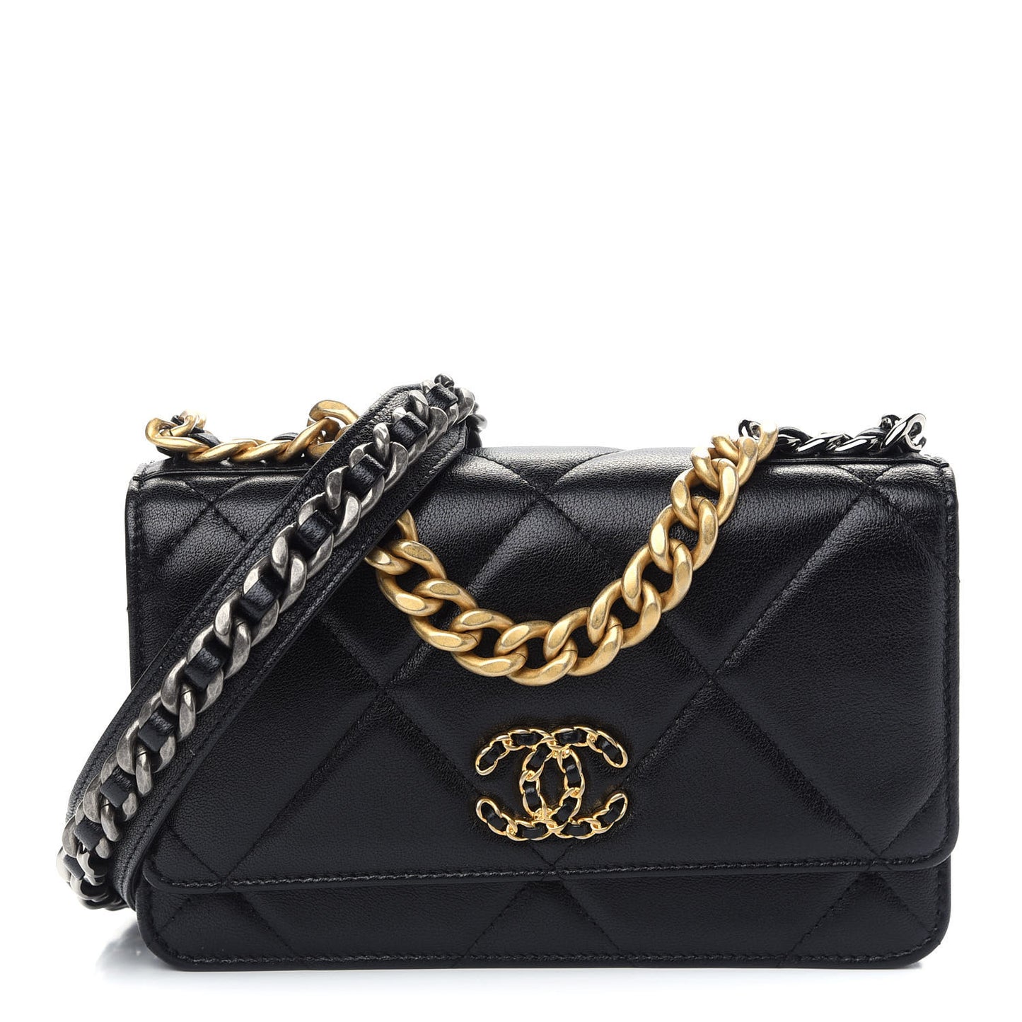 Lambskin Quilted Chanel 19 Wallet On Chain WOC Black