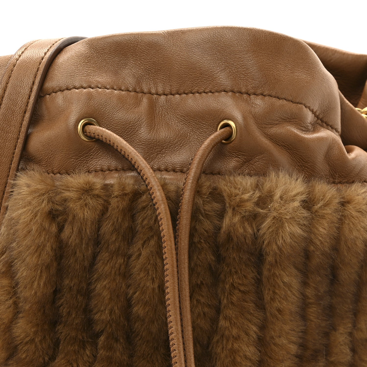 Saint Laurent Faux Fur Calfskin Bucket Bag Brown Chocolate 8 of 11