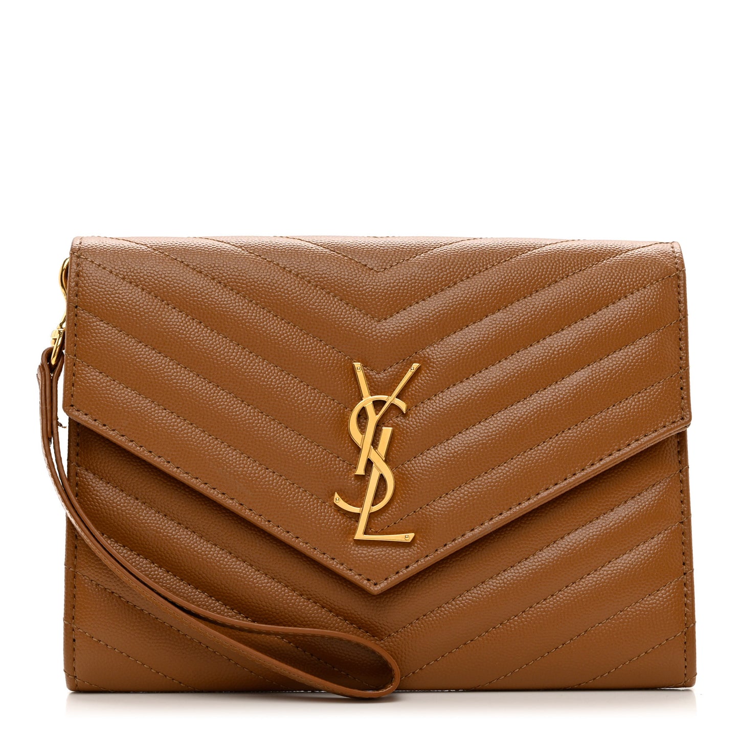 Grain De Poudre Matelasse Chevron Monogram Cassandre Flap Pouch Natural Dark