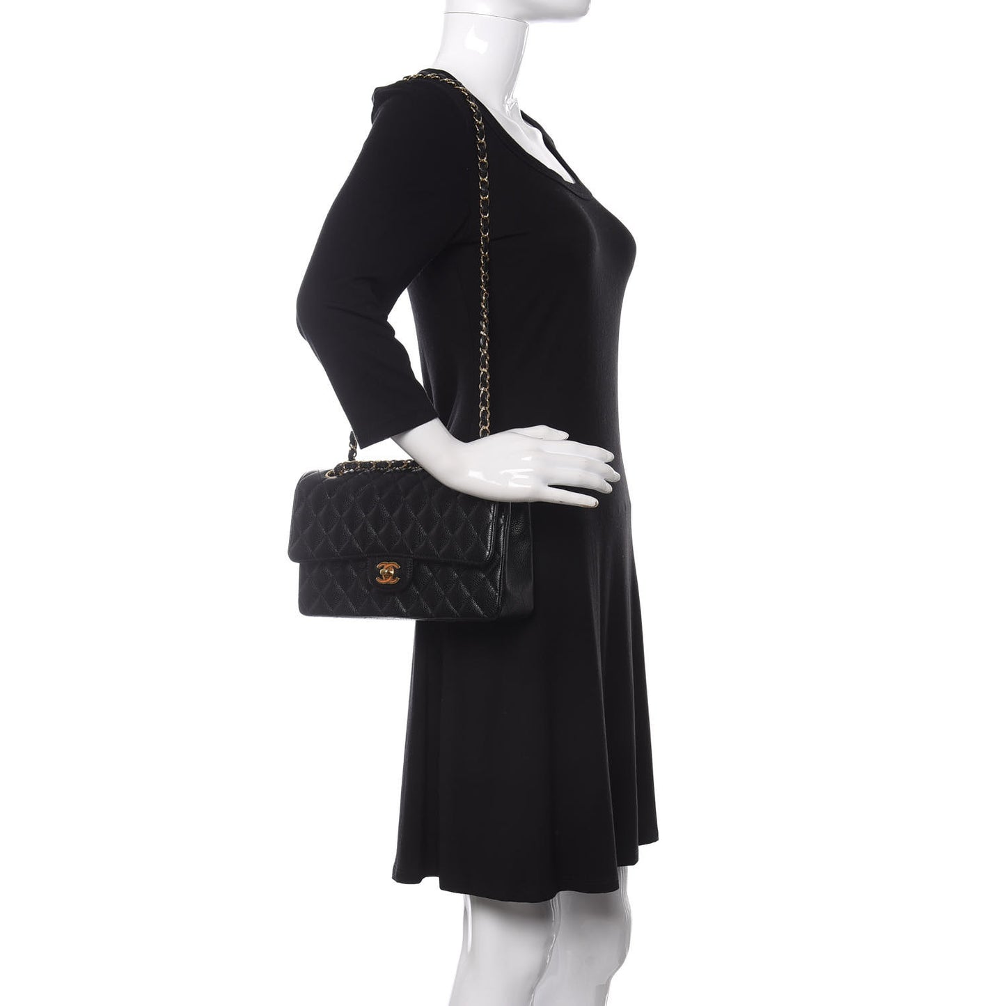 Caviar Quilted Medium Double Flap Black
