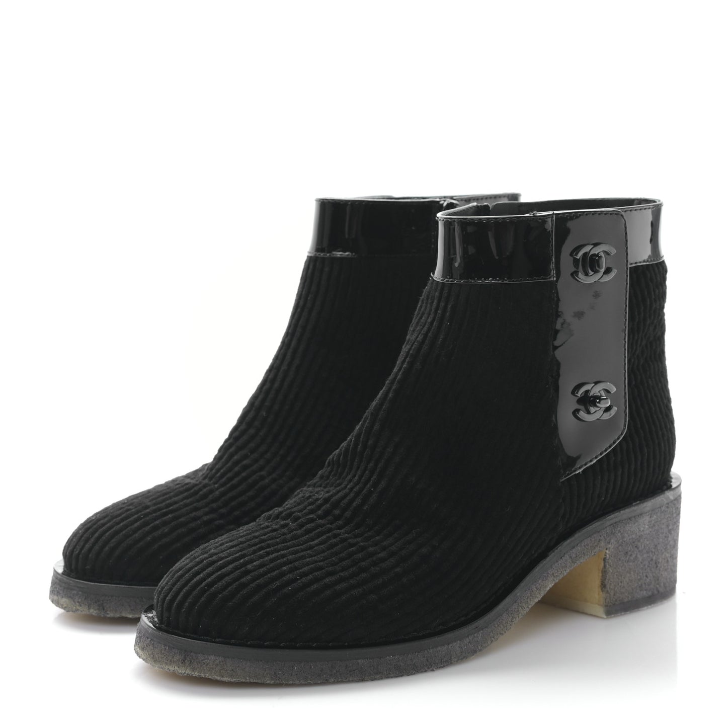 Velvet Patent CC Turnlock Ankle Boots 38 Black