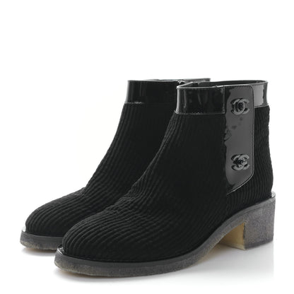 Chanel Velvet Patent CC Turnlock Ankle Boots 38 Black 3 of 8