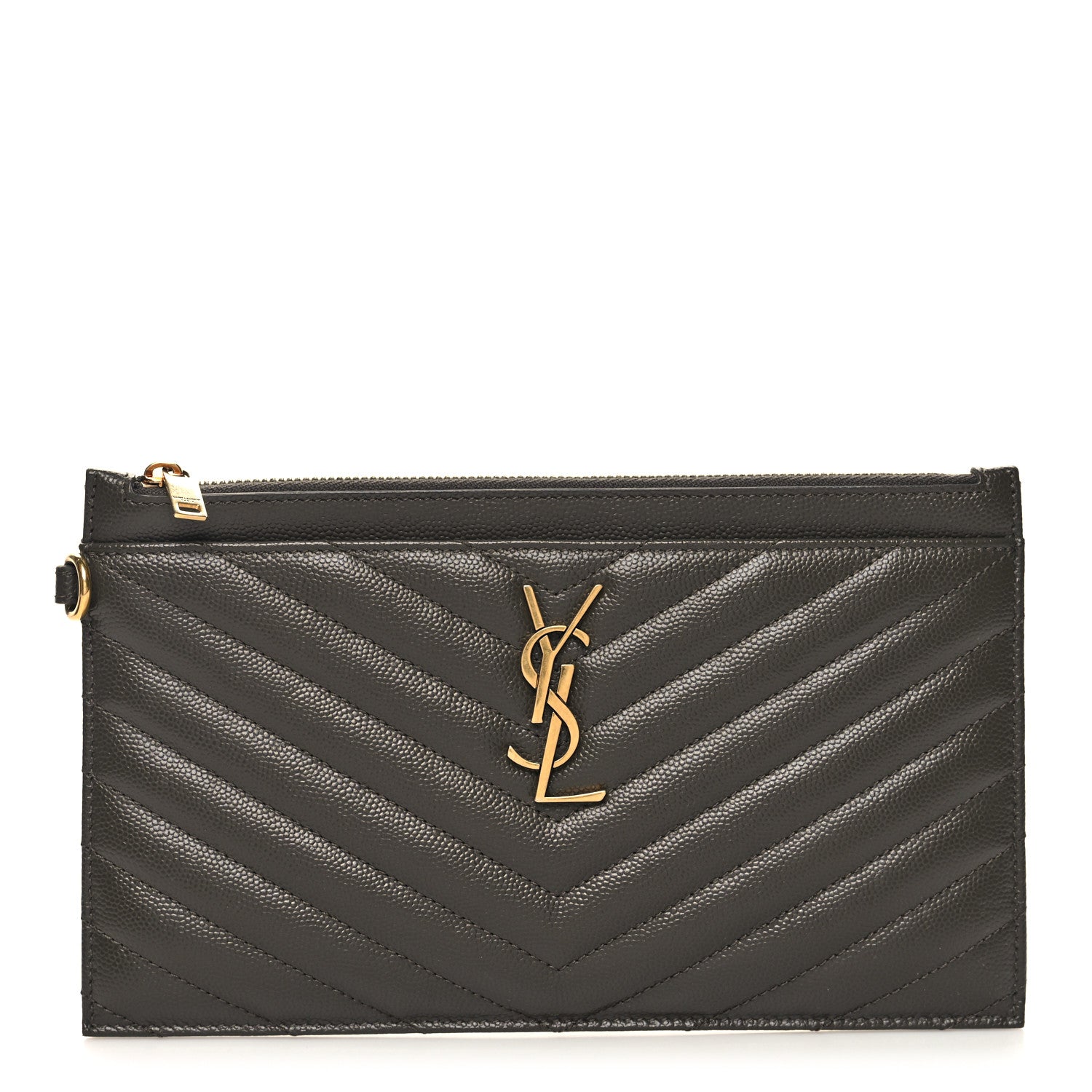 Saint Laurent Grain De Poudre Chevron Monogram Large Bill Pouch Fog 1 of 11