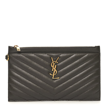 Saint Laurent Grain De Poudre Chevron Monogram Large Bill Pouch Fog 1 of 11