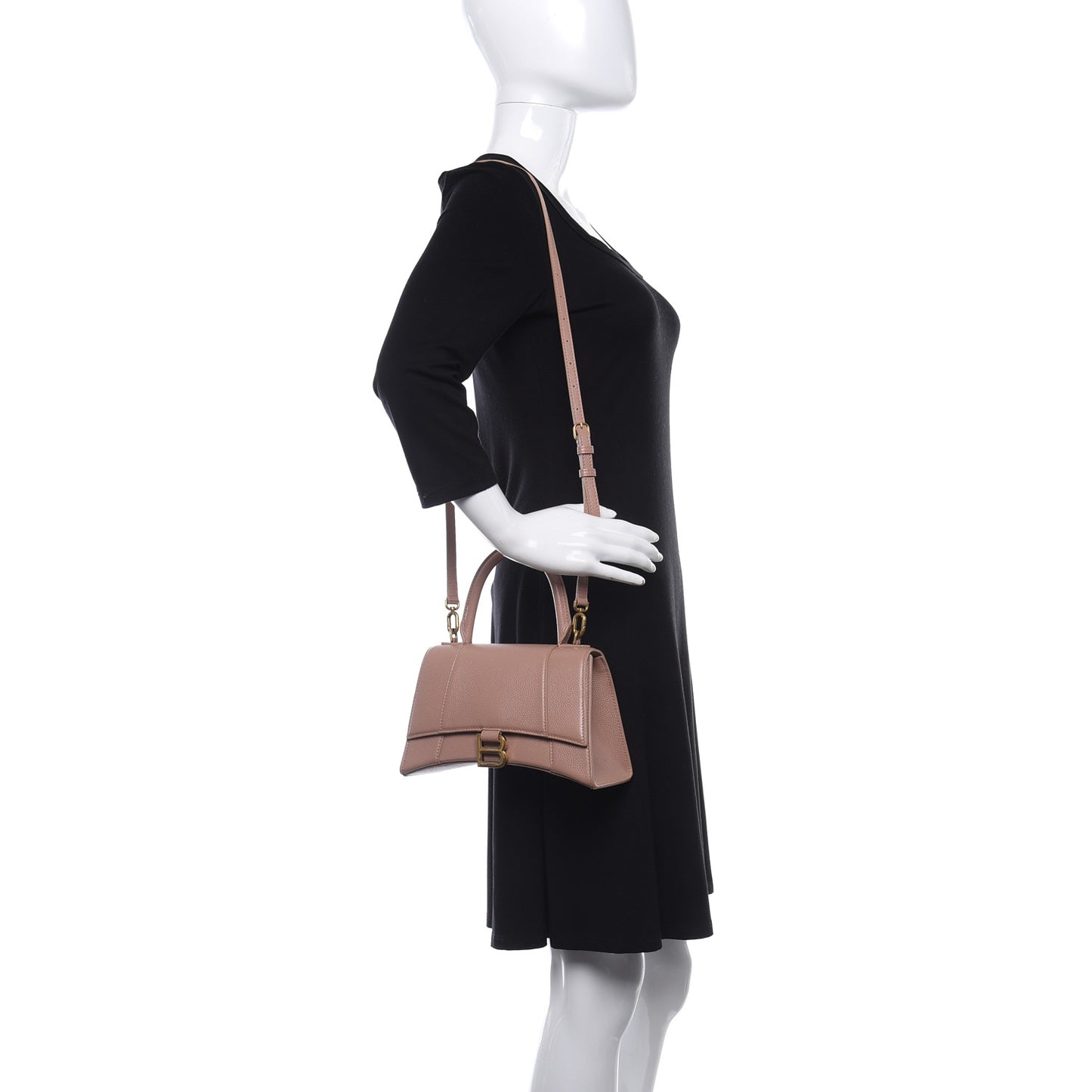 Grained Calfskin Small Hourglass Top Handle Bag Nude Beige