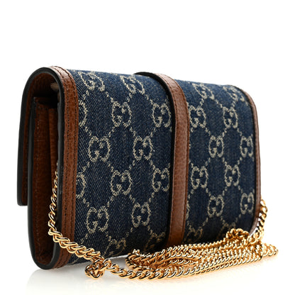 Gucci New Denim GG Monogram Jackie 1961 Chain Wallet Blue Tea Cuir 3 of 8