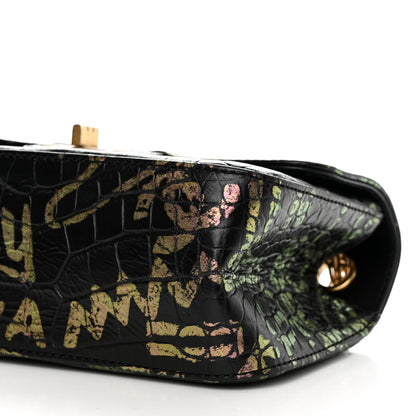 Chanel Calfskin Crocodile Embossed Graffiti 2.55 Mini Cocodile Reissue Flap Black Pink 10 of 12