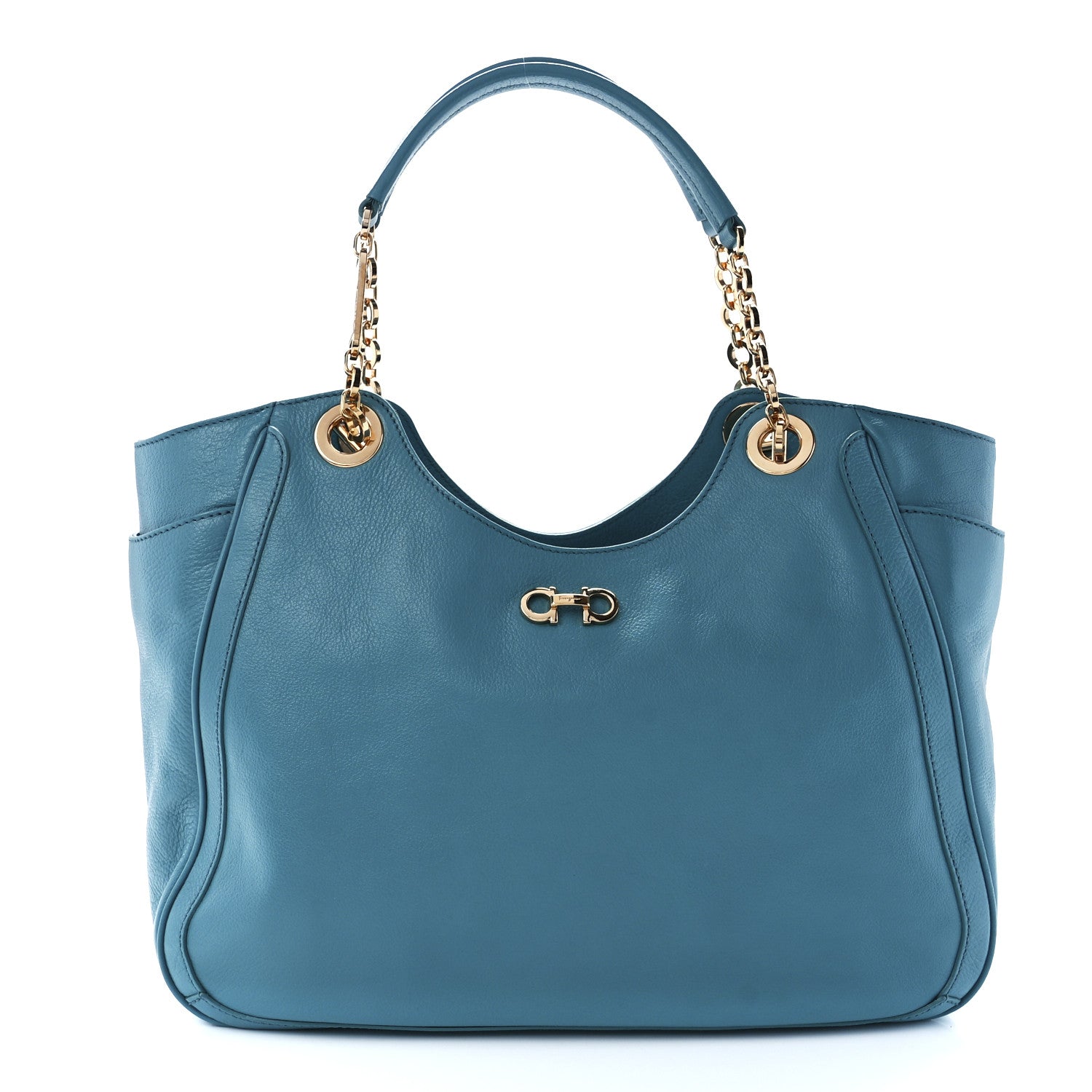 Salvatore Ferragamo Buffalo Betulla Tote Teal 1 of 11