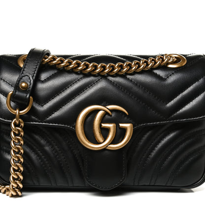 Gucci Calfskin Matelasse Mini GG Marmont Shoulder Bag Black 9 of 11