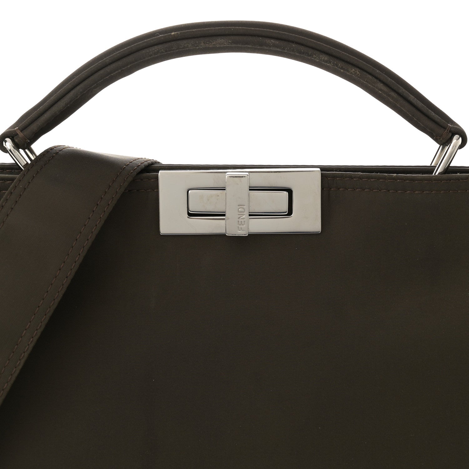 Fendi Nylon Vitello Cover Logo Embossed Medium Peekaboo I SEE U Satchel Ebano Sunflower 7 of 14