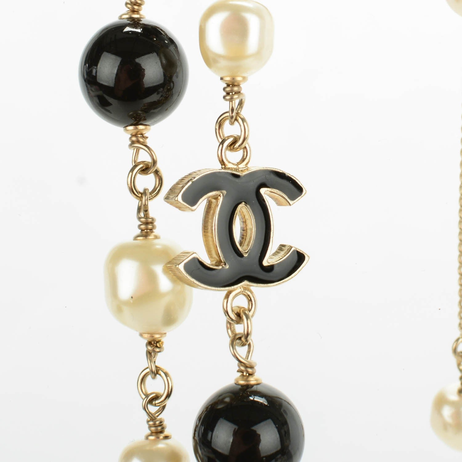 Chanel Pearl Bead Enamel CC Long Necklace Black Gold 4 of 7