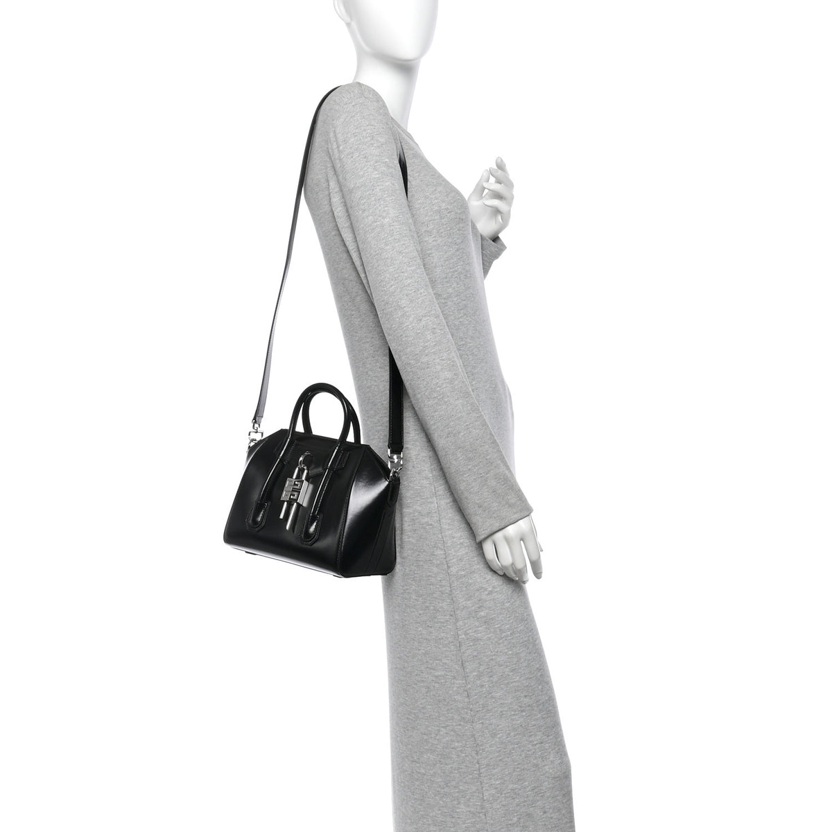 Box Calfskin Mini Lock Antigona Shoulder Bag Black
