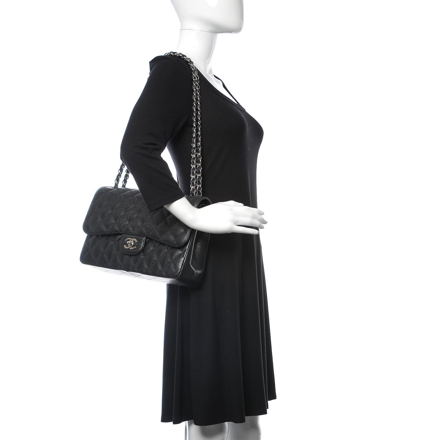 Caviar Quilted Jumbo Double Flap Black