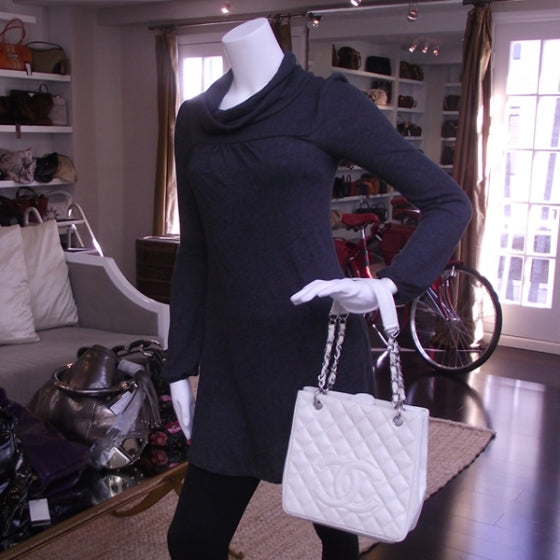 Caviar Petite Shopping Tote PST White
