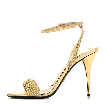 Prada Satin Crystal Triangle Modellerie 100mm Sandals 40 Platino 1 of 8