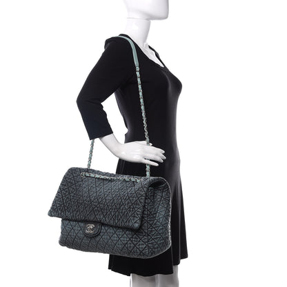 Chanel Denim Quilted Denimpression XXL Flap Blue Black 2 of 10
