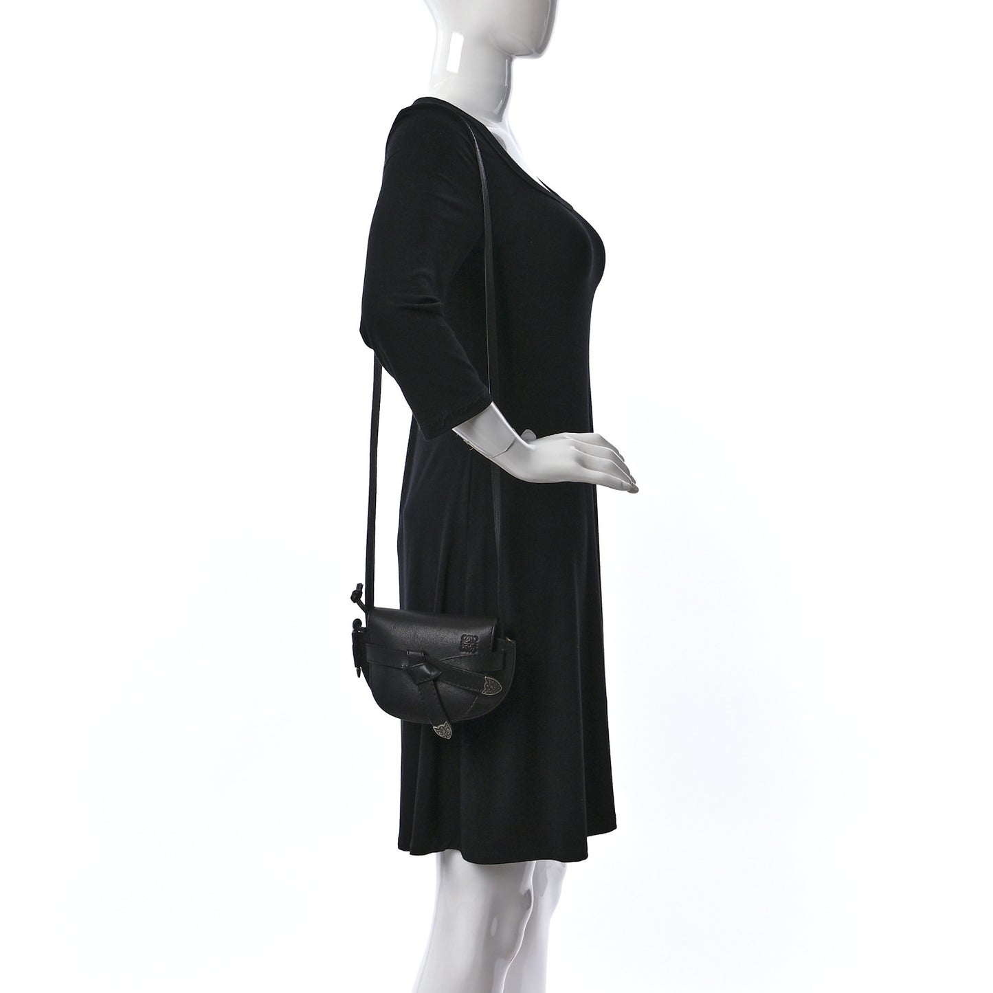 Grained Calfskin Mini Gate Western Crossbody Bag Black