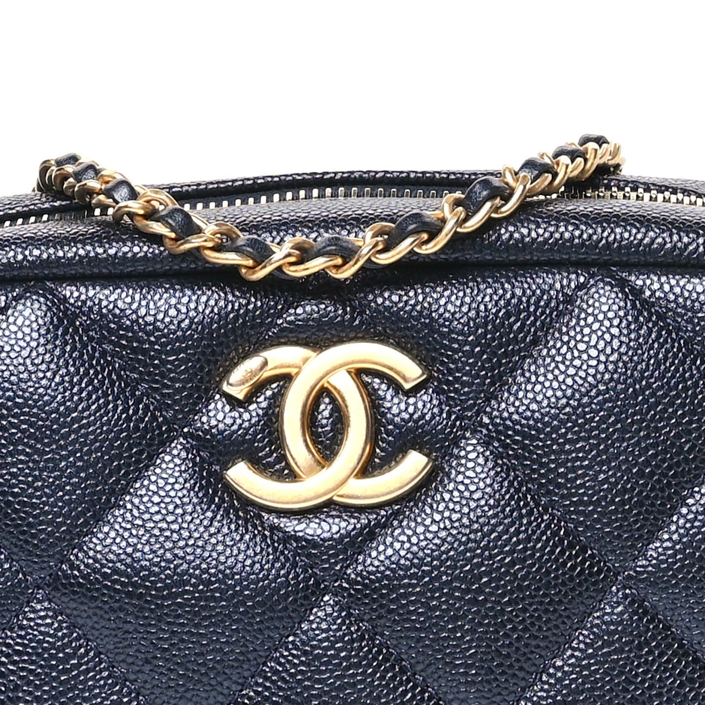 Iridescent Caviar Quilted Chain Melody Camera Bag Dark Blue