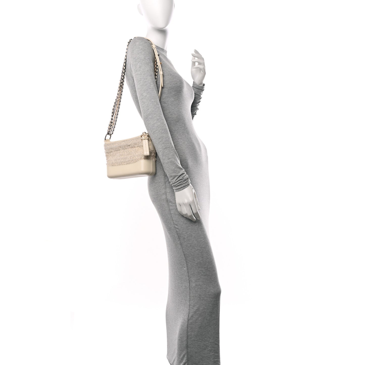 Tweed Calfskin Quilted Small Gabrielle Hobo Ivory