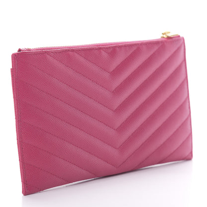 Saint Laurent Grain De Poudre Chevron Monogram Bill Pouch Bright Pink 2 of 7
