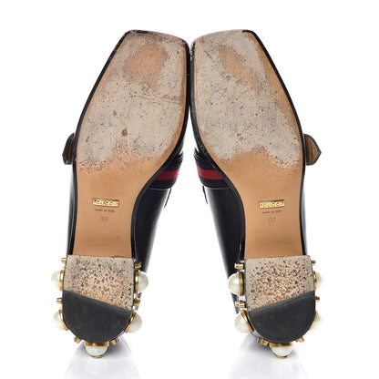 Gucci Betis Glamour Calfskin Web Pearl Embellished Peyton 35mm Loafer Pumps 39 Black 7 of 18