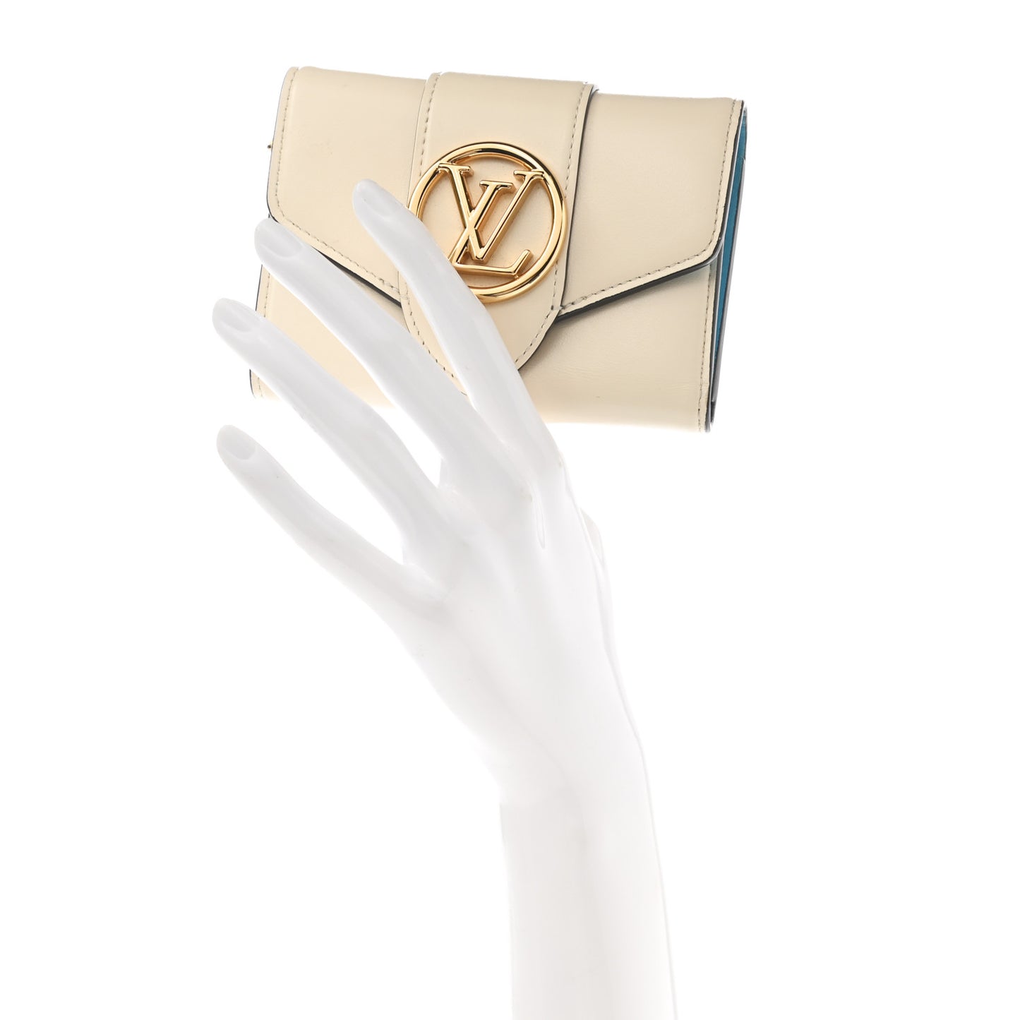 Smooth Calfskin LV Pont 9 Compact Wallet Creme