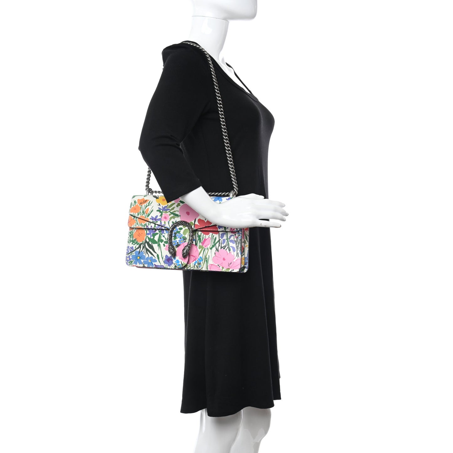 X KEN SCOTT New Shangai Calfskin Jardin D'Avril Floral Print Small Dionysus Shoulder Bag Ivory Pink
