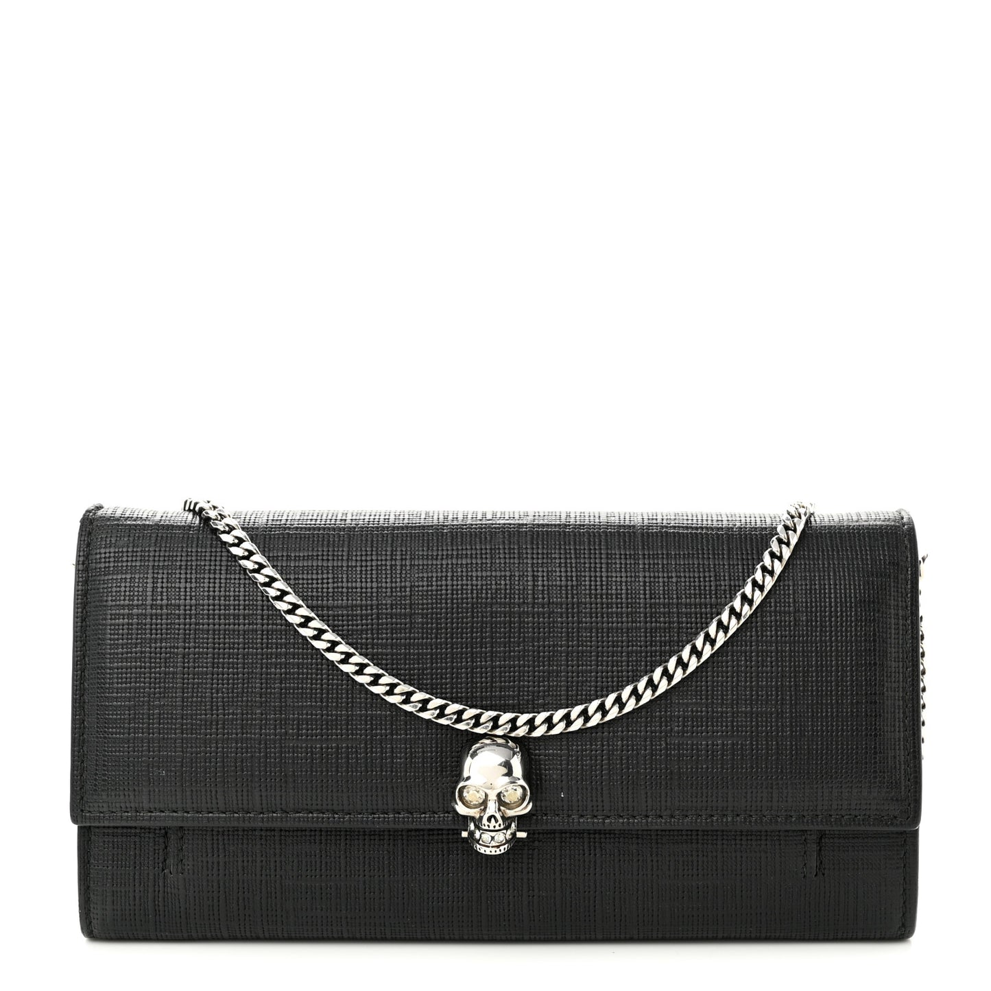Calfskin Skull Wallet on Chain Black