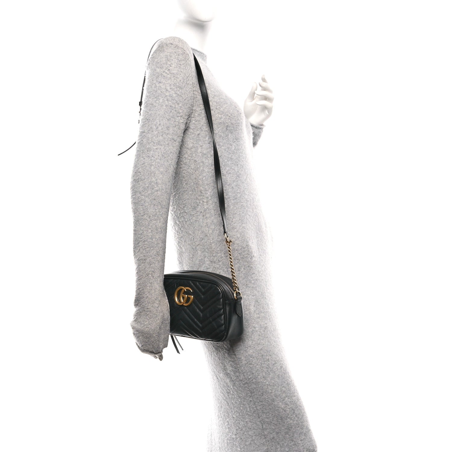Gucci Calfskin Matelasse Small GG Marmont Chain Shoulder Bag Black 2 of 11