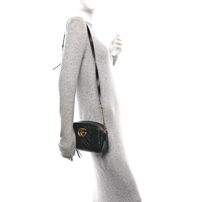 Gucci Calfskin Matelasse Small GG Marmont Chain Shoulder Bag Black 2 of 11