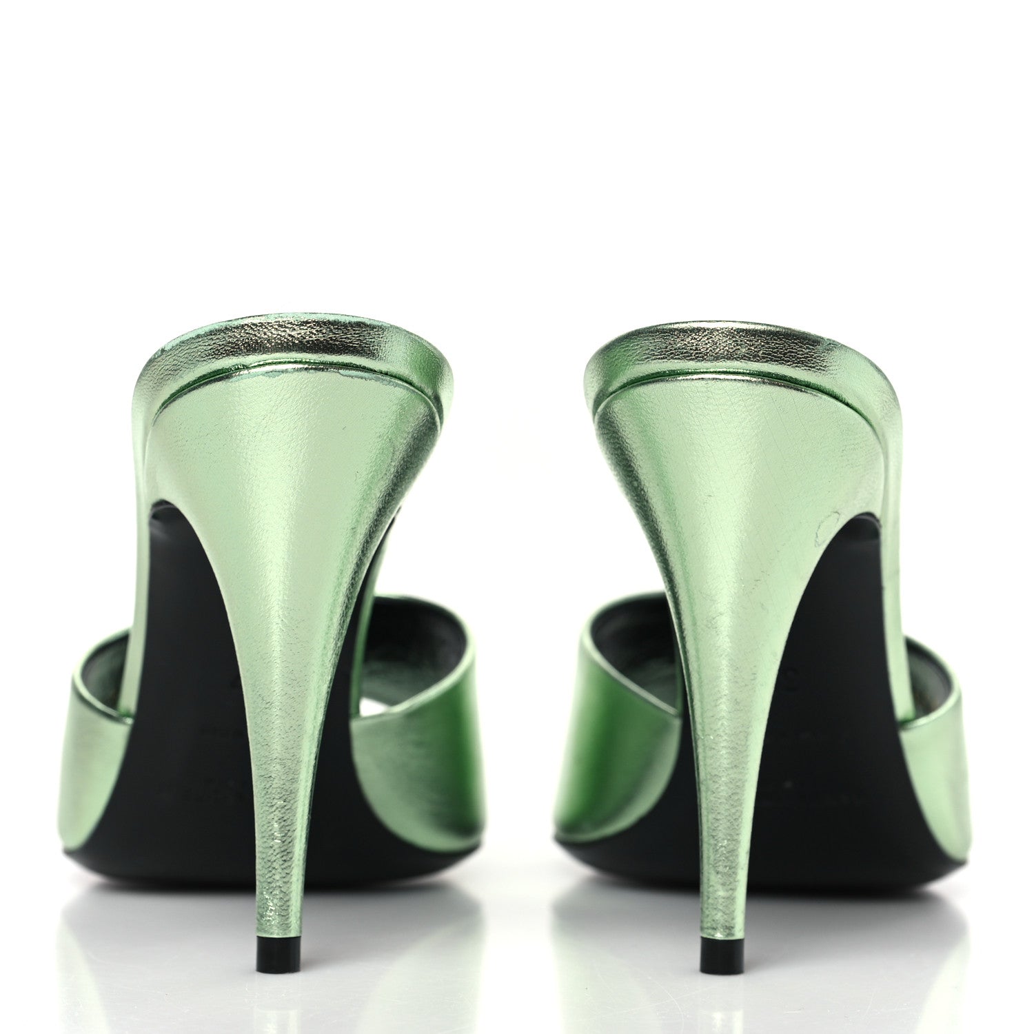 Saint Laurent Metallic Nappa La 16 Mule Sandals 37 Green 6 of 10