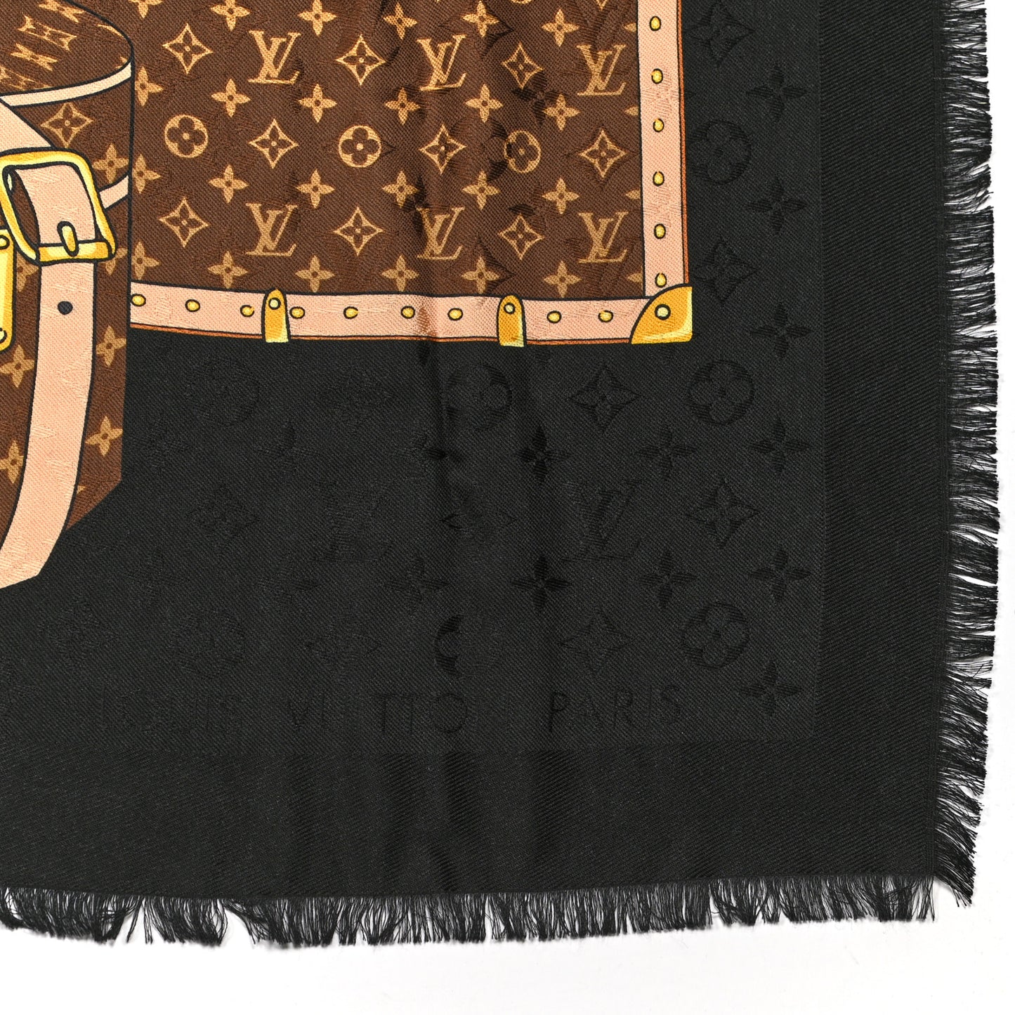 Silk Wool Monogram Lets Go Shawl Black