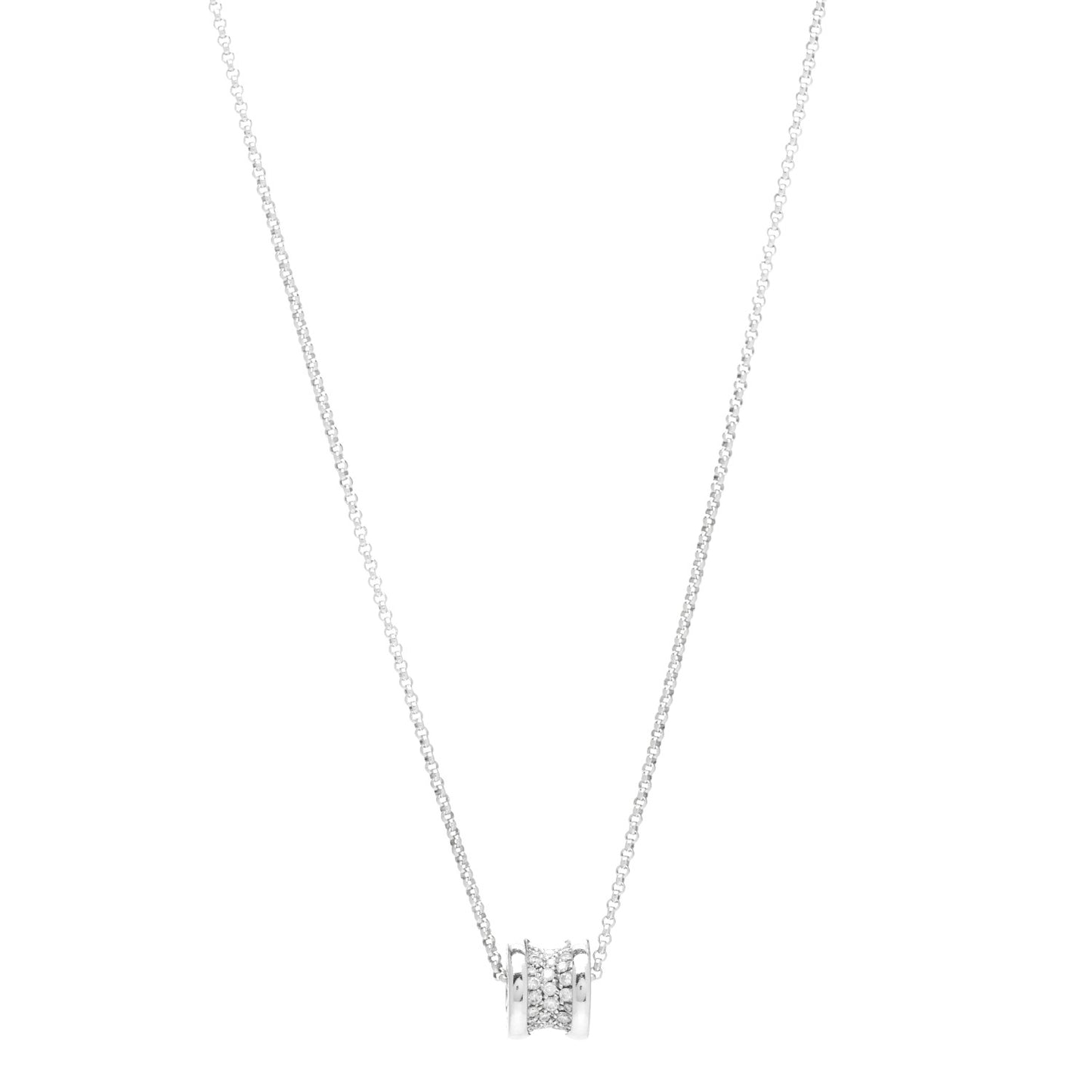 18K White Gold Diamond Small B.Zero1 Pave Pendant Necklace