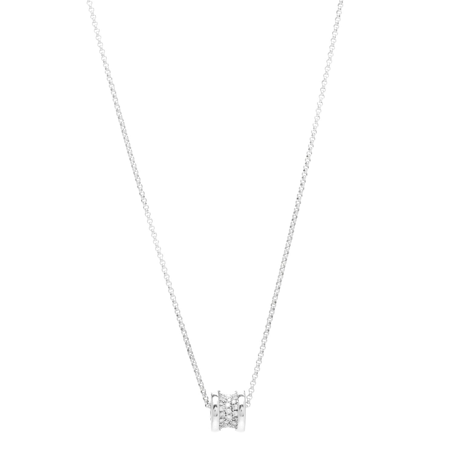 Bulgari 18K White Gold Diamond Small B.Zero1 Pave Pendant Necklace 1 of 5