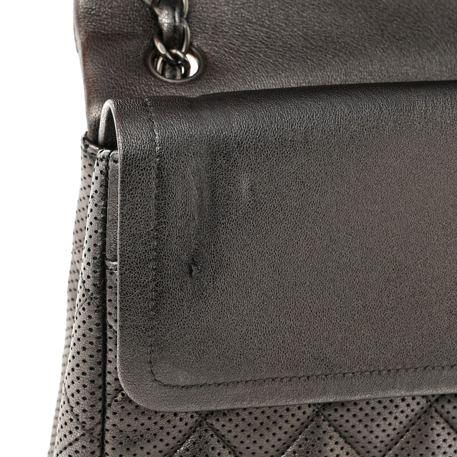 Chanel Metallic Perforated Lambskin Quilted Jumbo Double Flap Dark Silver 14 of 16