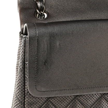 Chanel Metallic Perforated Lambskin Quilted Jumbo Double Flap Dark Silver 14 of 16