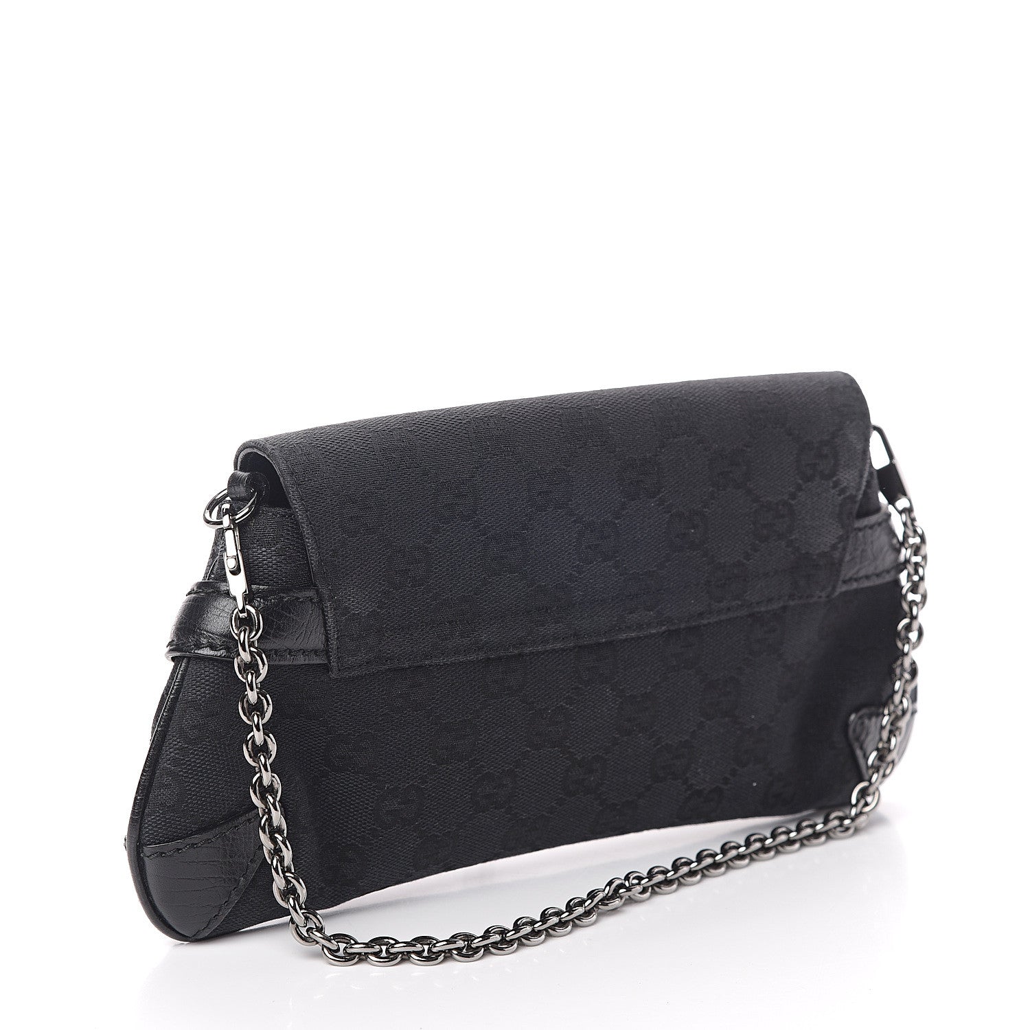 Gucci Monogram Horsebit Chain Clutch Black 2 of 8
