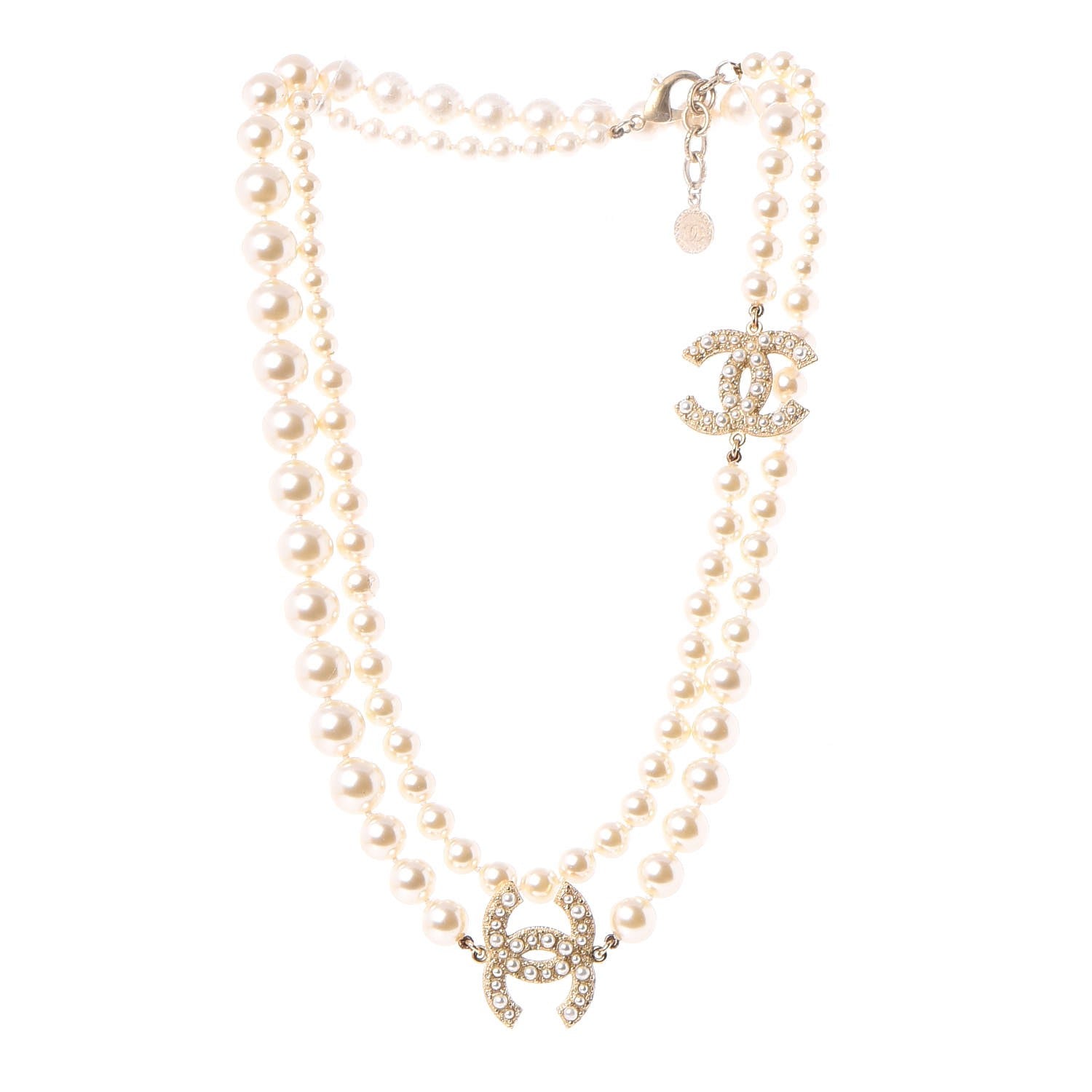 Chanel Graduated Pearl Studded CC Long Necklace Gold 3 of 6