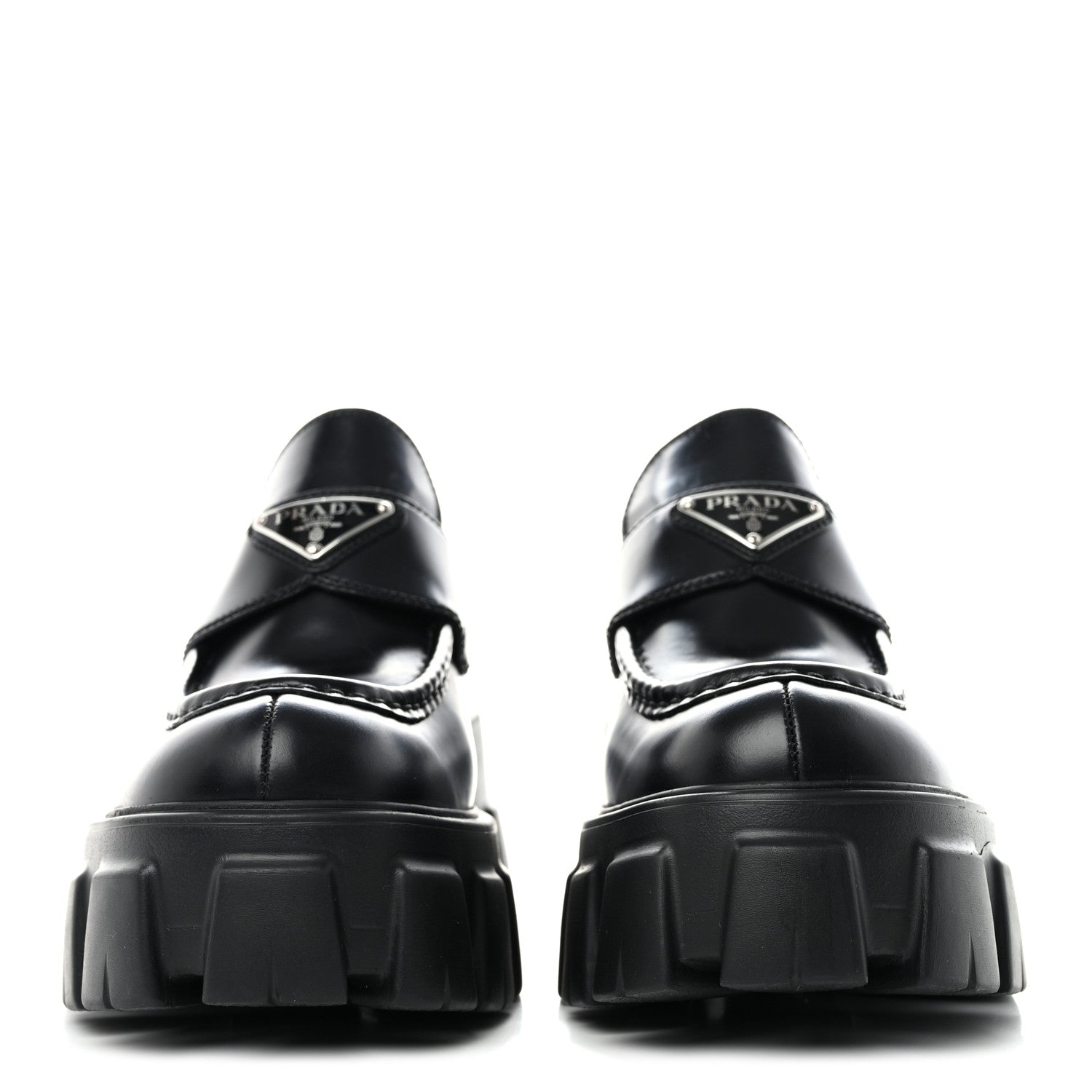 Prada Spazzolato Rois Metal Triangle Logo Monolith 55mm Loafers 38 Black 2 of 8