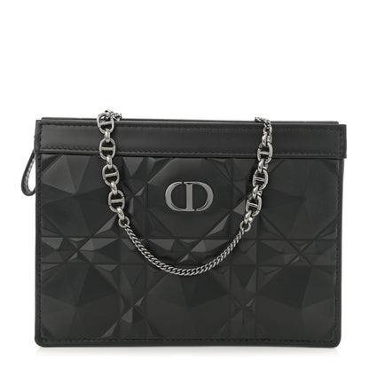 Christian Dior Calfskin Macrocannage Diamond Caro Zipped Pouch With Chain Black 1 of 14