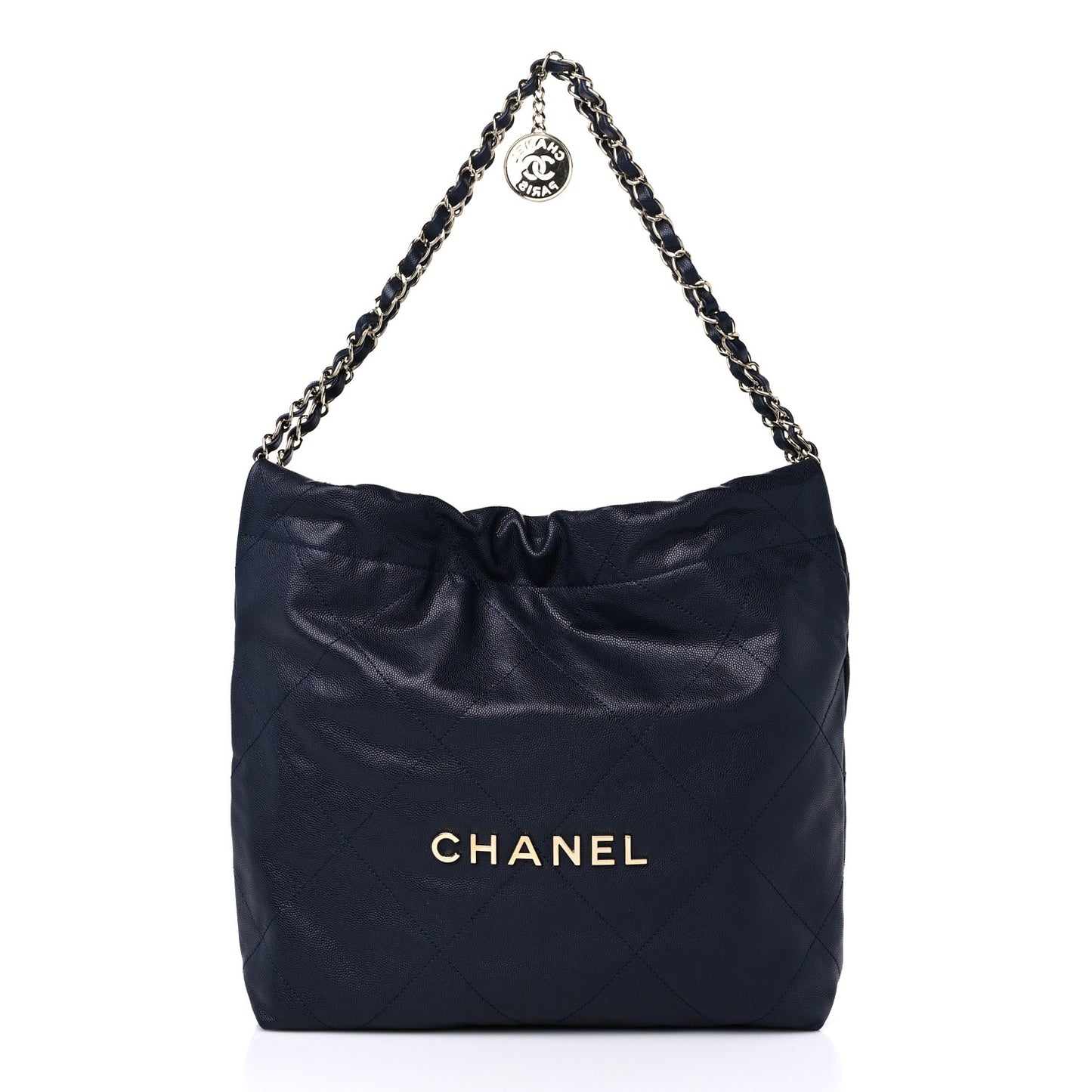 Shiny Caviar Quilted Small Chanel 22 Dark Blue
